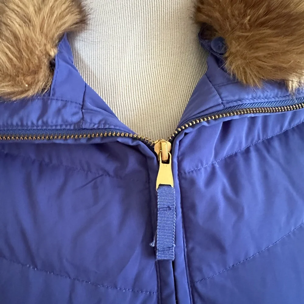 Talbots Petite Down Faux Fur Trim Vest Women’s Small P. Bluish Purple! C…
